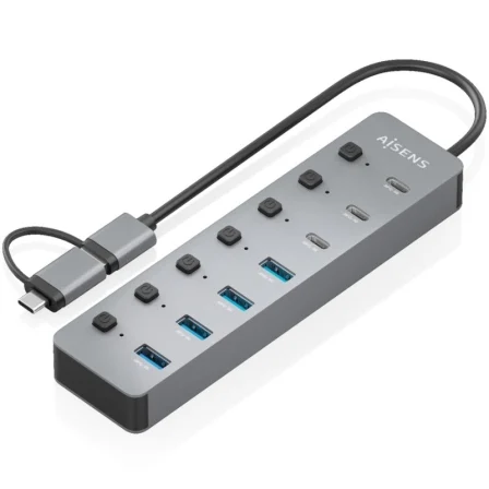 Aisens Hub USB 3.1 Gen 1 con 4xUSB-A, 3xUSB-C y 1xUSB-C PD, Gris